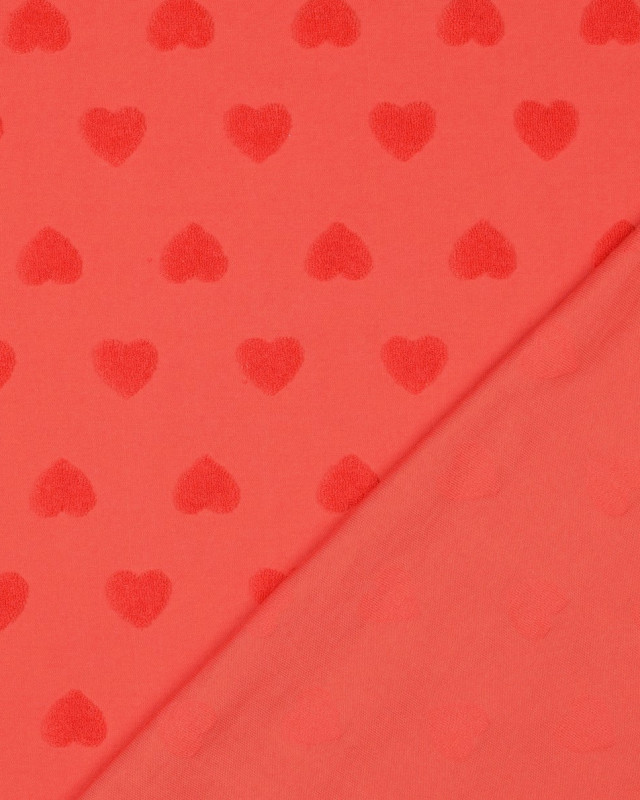 Tissu Jersey Petits Cœurs en Eponge Corail - Mercerine