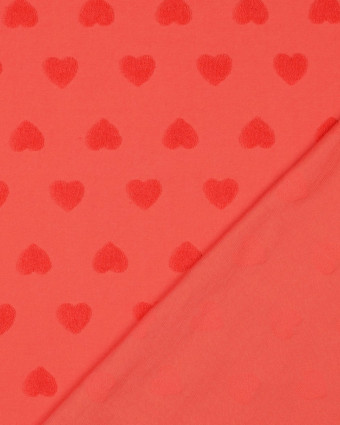 Tissu Jersey Petits Cœurs en Eponge Corail - Mercerine