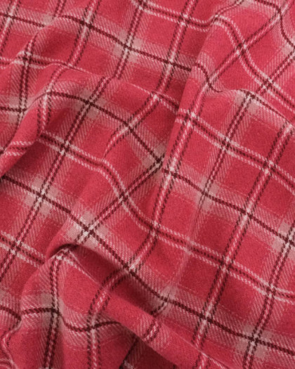 Tissu Lainage Italien à Carreaux Rose Bonbon - Mercerine