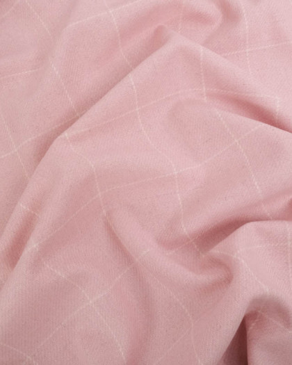 Tissu Lainage Italien Rose Clair à Carreaux - Mercerine