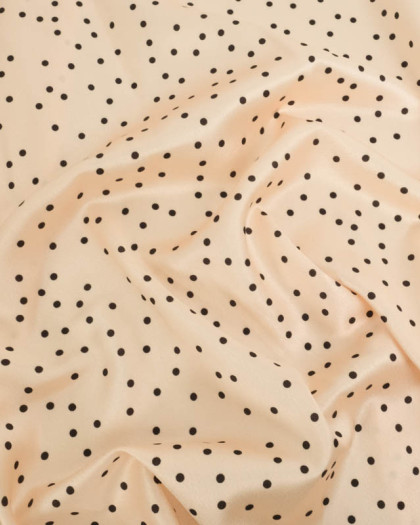 Tissu Satin Crêpe Nude à Pois Noirs - Mercerine
