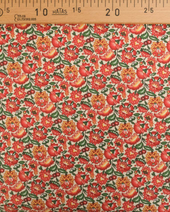 Cretonne de Coton Crème Motif Fleuri Rouge - Mercerine