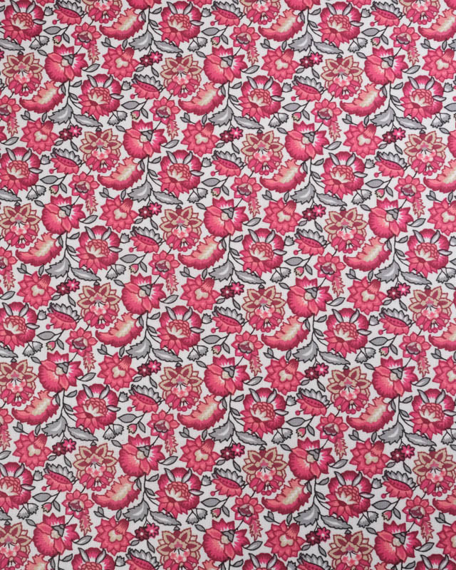 Cretonne de Coton Blanche Motif Fleuri Rose - Mercerine