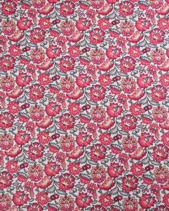 Cretonne de Coton Blanche Motif Fleuri Rose - Mercerine