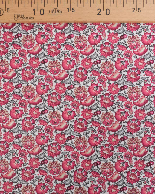 Cretonne de Coton Blanche Motif Fleuri Rose - Mercerine