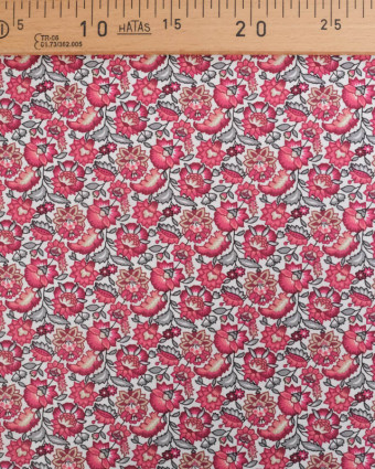 Cretonne de Coton Blanche Motif Fleuri Rose - Mercerine