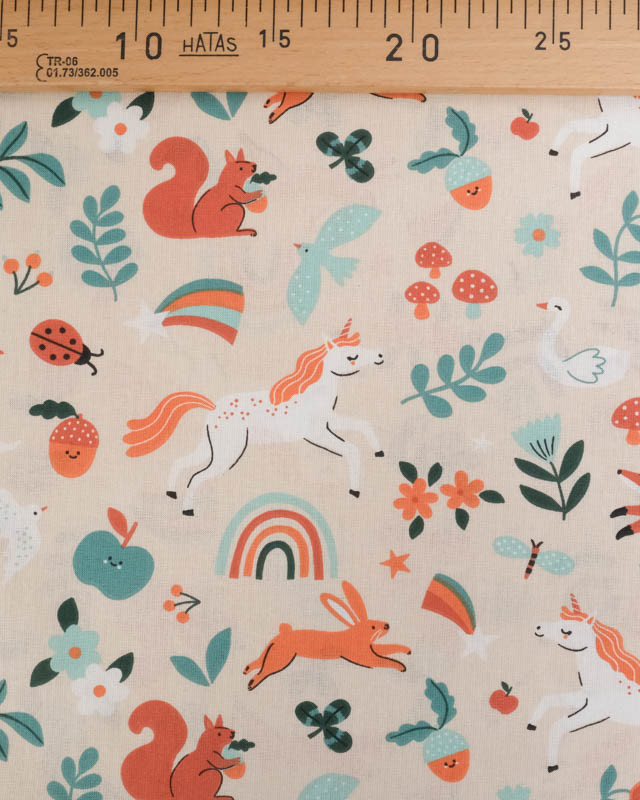 Cretonne de Coton Beige Motif Licorne - Mercerine