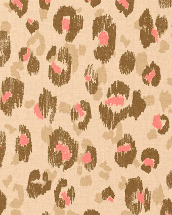Tissu Coton Imprimé Beige Motif Léopard Rose - Mercerine