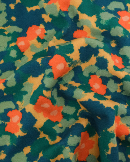 Tissu Sweat Maggie Orange et Bleu - Mercerine