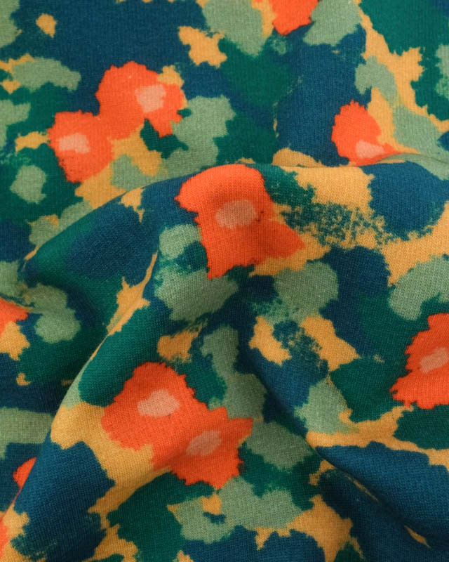 Tissu Sweat Maggie Orange et Bleu - Mercerine