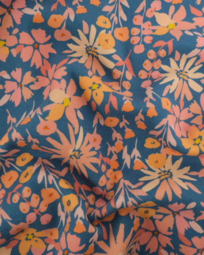 Tissu Sweat Paula Bleu et Rose - Mercerine