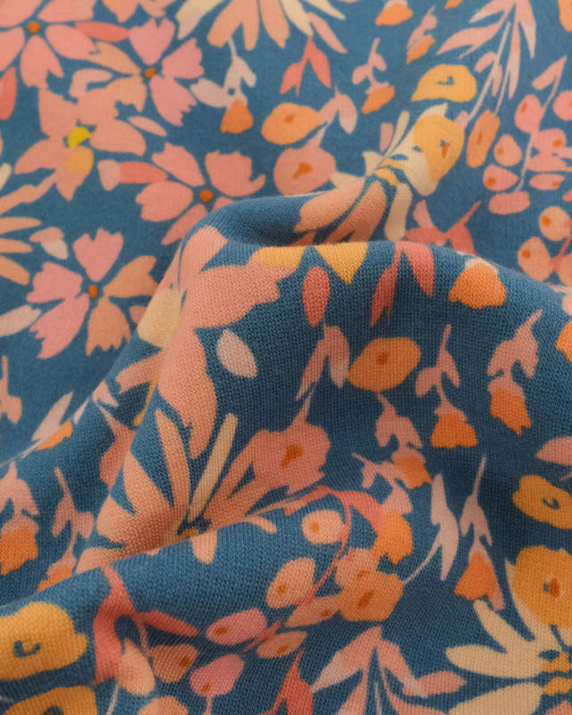Tissu Sweat Paula Bleu et Rose - Mercerine