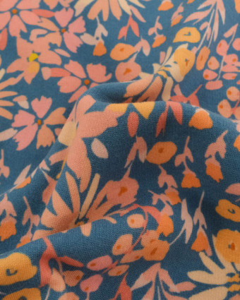 Tissu Sweat Paula Bleu et Rose - Mercerine