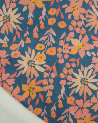 Tissu Sweat Paula Bleu et Rose - Mercerine