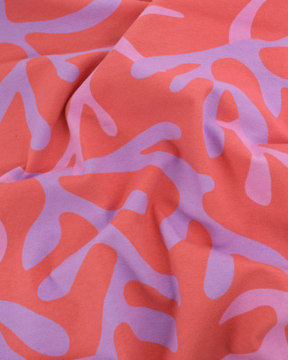 Tissu Jersey de Coton Coraux Corail et Mauve - Mercerine