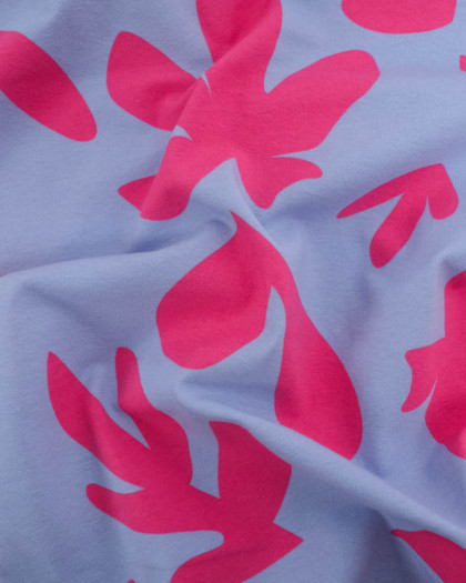 Tissu Jersey de Coton Mona Bleu Ciel et Fuchsia - Mercerine