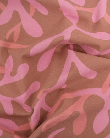Tissu Jersey de Coton Coraux Coffee et Rose - Mercerine
