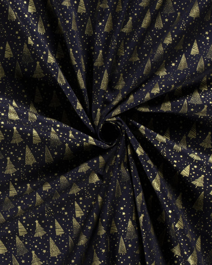 Tissu Coton Bleu Marine de Noël  - Mercerine