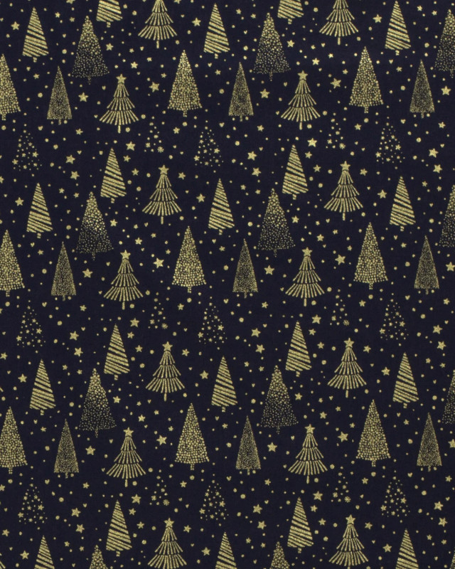 Tissu Noël : Tissu Coton Bleu Marine de Noël  - Mercerine