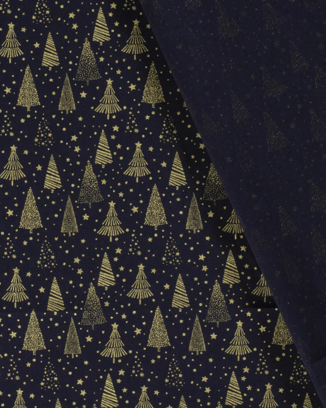 Tissu Noël : Tissu Coton Bleu Marine de Noël  - Mercerine