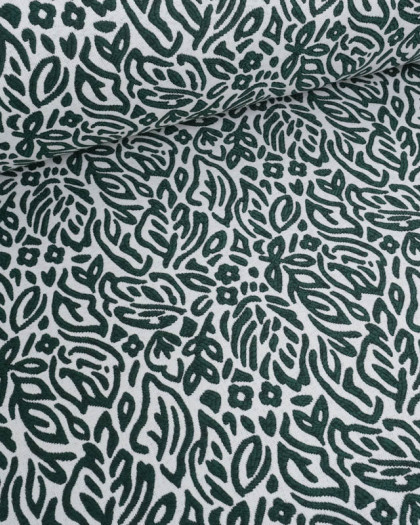 Tissu Jacquard Feuillage Vert Bouteille - Mercerine