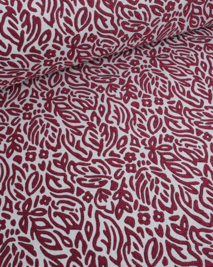 Tissu Jacquard Feuillage Framboise - Mercerine