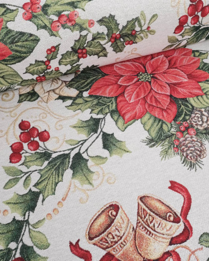 Tissu Jacquard Noël Vintage Lurex Argent - Mercerine