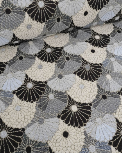 Tissu Jacquard Ameublement Flower Power Gris - Mercerine