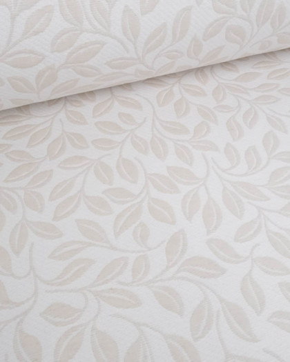 Tissu Damassé Grande Largeur Motif Feuilles Ecru Beige - Mercerine