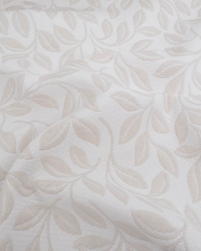 Tissu Damassé Grande Largeur Motif Feuilles Ecru Beige - Mercerine