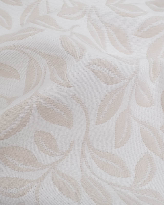 Tissu Damassé Grande Largeur Motif Feuilles Ecru Beige - Mercerine