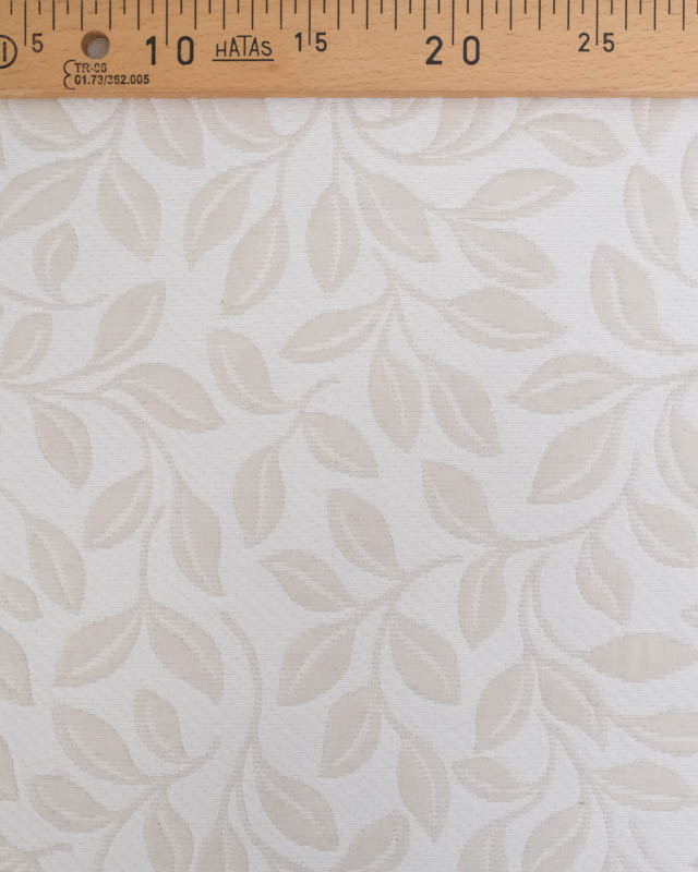 Tissu Damassé Grande Largeur Motif Feuilles Ecru Beige - Mercerine