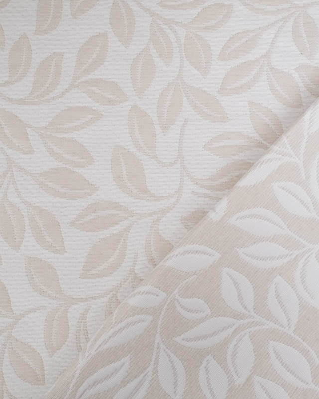 Tissu Damassé Grande Largeur Motif Feuilles Ecru Beige - Mercerine