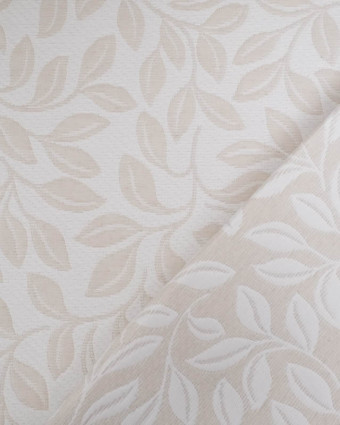 Tissu Damassé Grande Largeur Motif Feuilles Ecru Beige - Mercerine