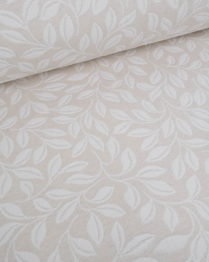 Tissu Damassé Grande Largeur Motif Feuilles Beige - Mercerine