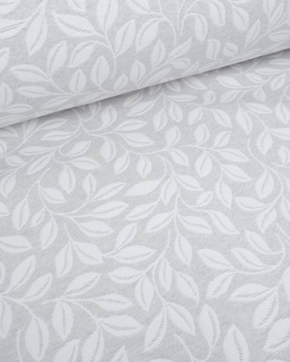 Tissu Damassé Grande Largeur Motif Feuilles Gris Perle - Mercerine