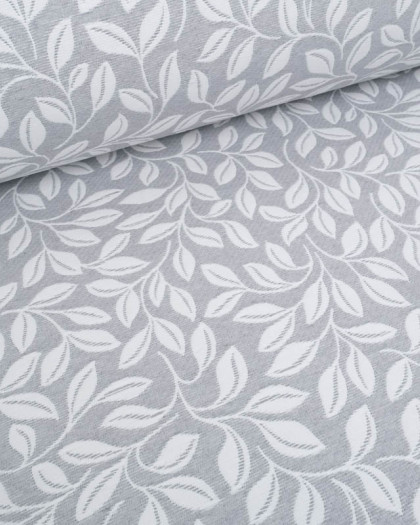 Tissu Damassé Grande Largeur Motif Feuilles Gris - Mercerine