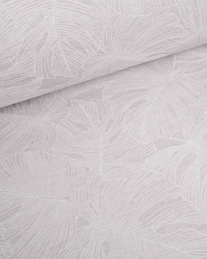 Tissu Damassé Grande Largeur Motif Feuillage Gris - Mercerine