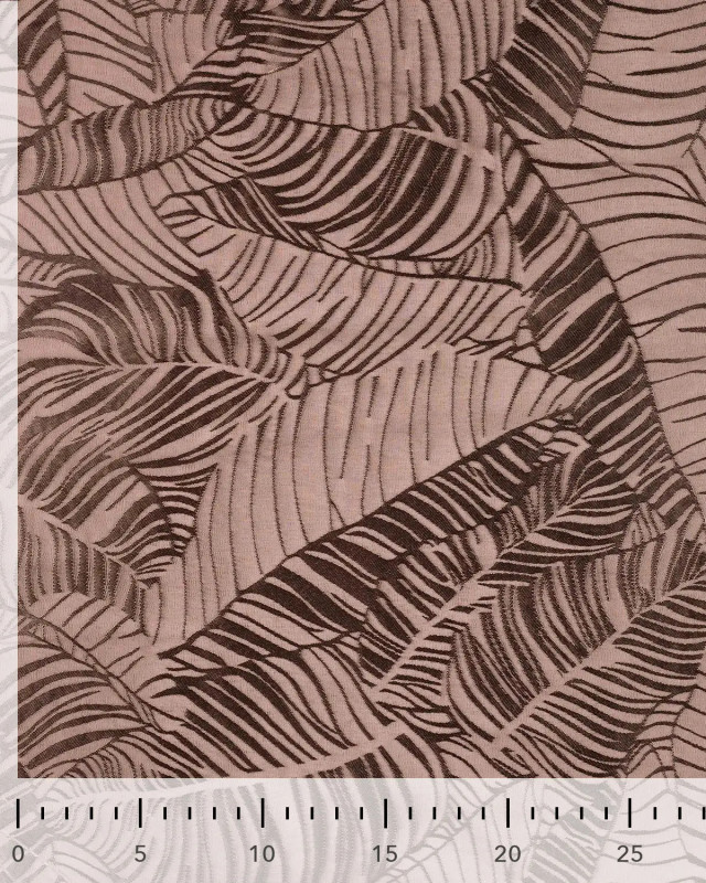 Viscose Jacquard Motif Feuillage Ton sur Ton Taupe - Mercerine