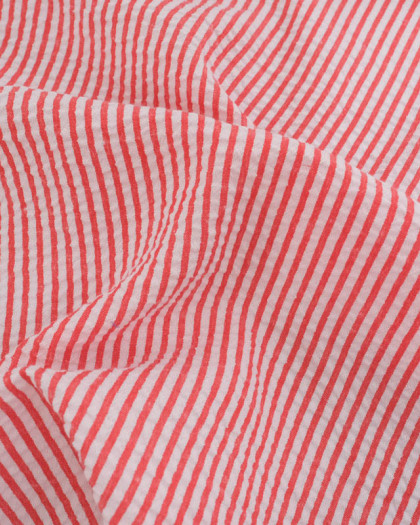 Tissu Seersucker à Rayures Rouge - Mercerine