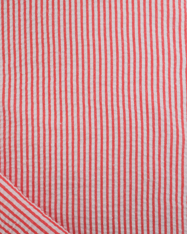 Tissu Seersucker à Rayures Rouge - Mercerine