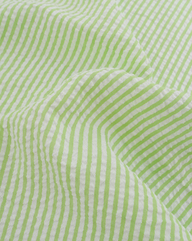 Tissu Seersucker à Rayures Vert - Mercerine