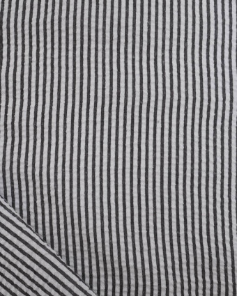 Tissu Seersucker à Rayures Noir - Mercerine