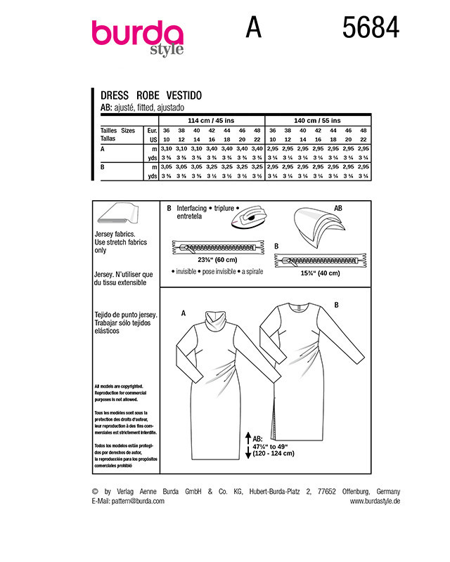 Patron Robe Burda 5684 | Patrons de couture | Mercerine