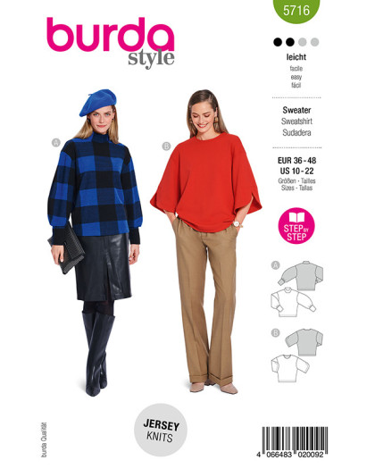 Patron Sweatshirt Burda 5716 | Patrons de couture | Mercerine