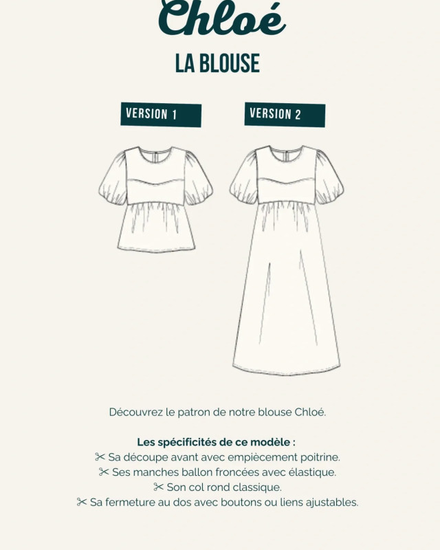 Patron couture La Blouse CHLOE - Maéli Paris - Mercerine