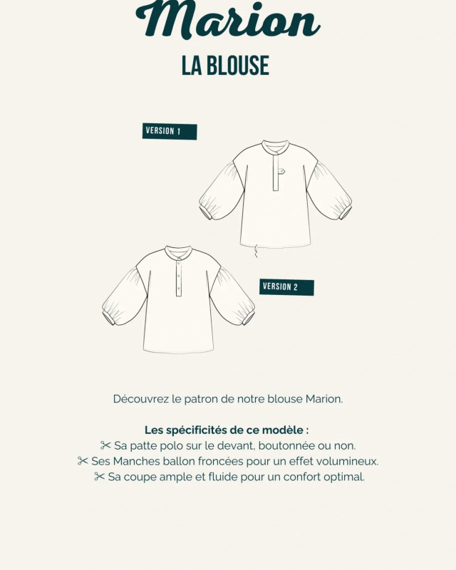 Patron couture La Blouse MARION - Maéli Paris - Mercerine
