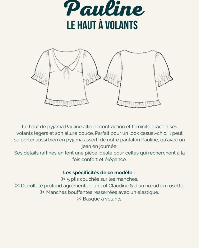 Patron couture Le Haut à Volants PAULINE- Maéli Paris- Mercerine
