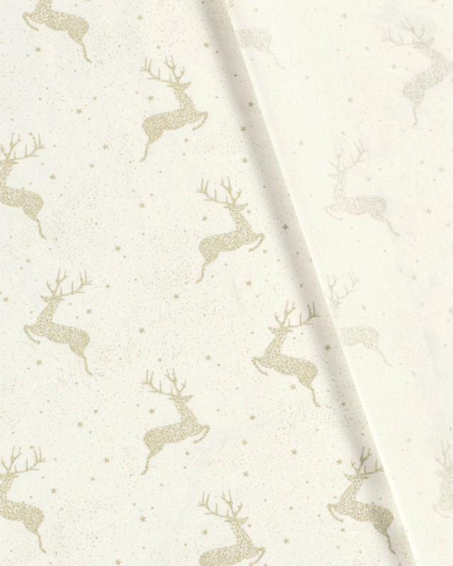 Tissu Coton Blanc cassé Noël Jolis Rennes Dorés - Mercerine