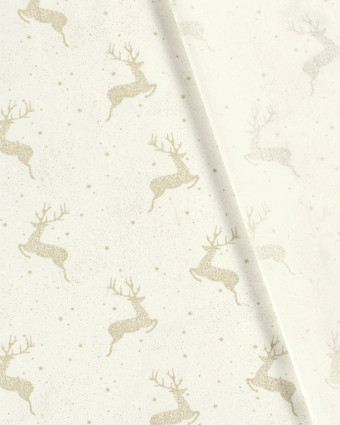 Tissu Coton Blanc cassé Noël Jolis Rennes Dorés - Mercerine